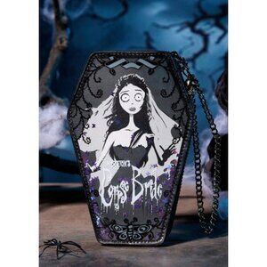 Corpse Bride Gothic Coffin Coin Purse PU Leather Sequin Wallet with Chain